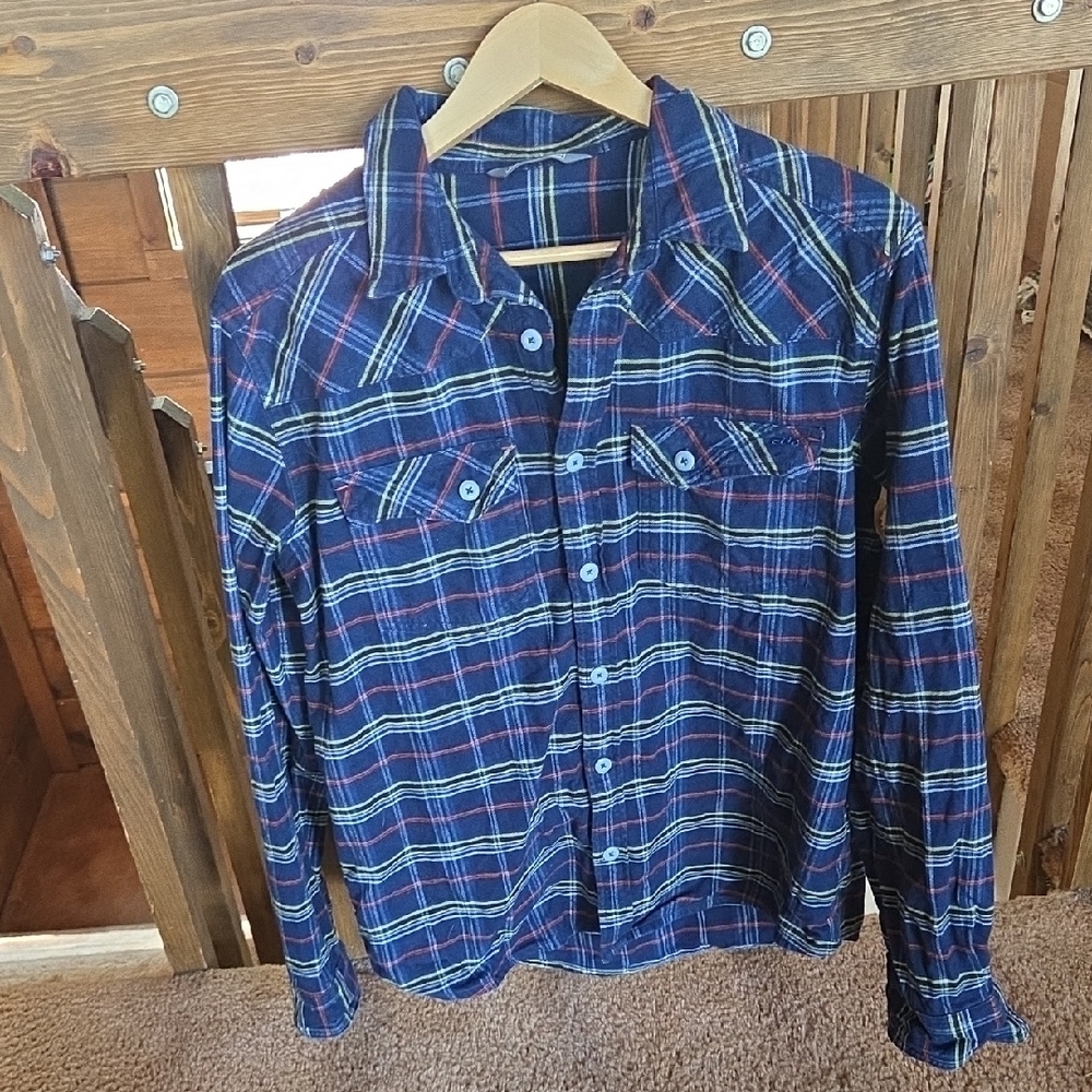 Blue and Red Plaid Button-Up Shirt